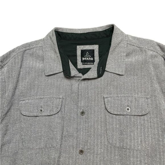 Prana Lybek Flannel Organic Cotton Light Gray Casual Shirt XX Large - Picture 4 of 10
